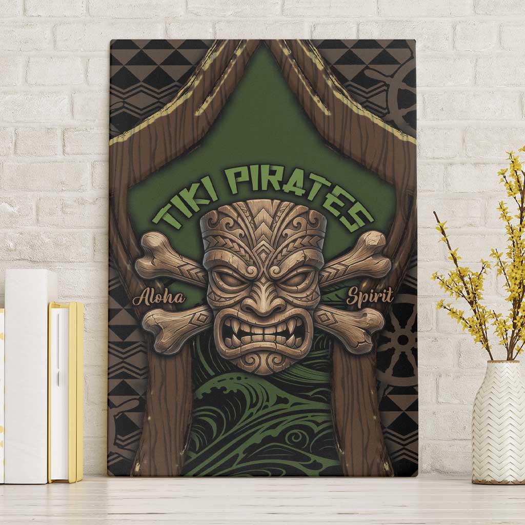 Hawaii Tiki Pirates Canvas Wall Art Kakau Pattern Polynesian Style DT05 Without Frame Green - Polynesian Pride