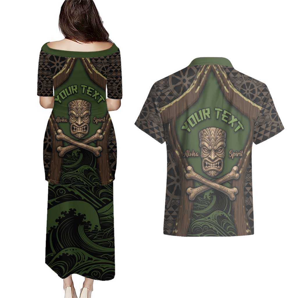 Personalised Hawaii Tiki Pirates Couples Matching Puletasi and Hawaiian Shirt Kakau Pattern Polynesian Style DT05 - Polynesian Pride