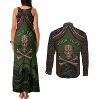 Personalised Hawaii Tiki Pirates Couples Matching Tank Maxi Dress and Long Sleeve Button Shirt Kakau Pattern Polynesian Style DT05 - Polynesian Pride