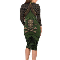 Personalised Hawaii Tiki Pirates Family Matching Long Sleeve Bodycon Dress and Hawaiian Shirt Kakau Pattern Polynesian Style