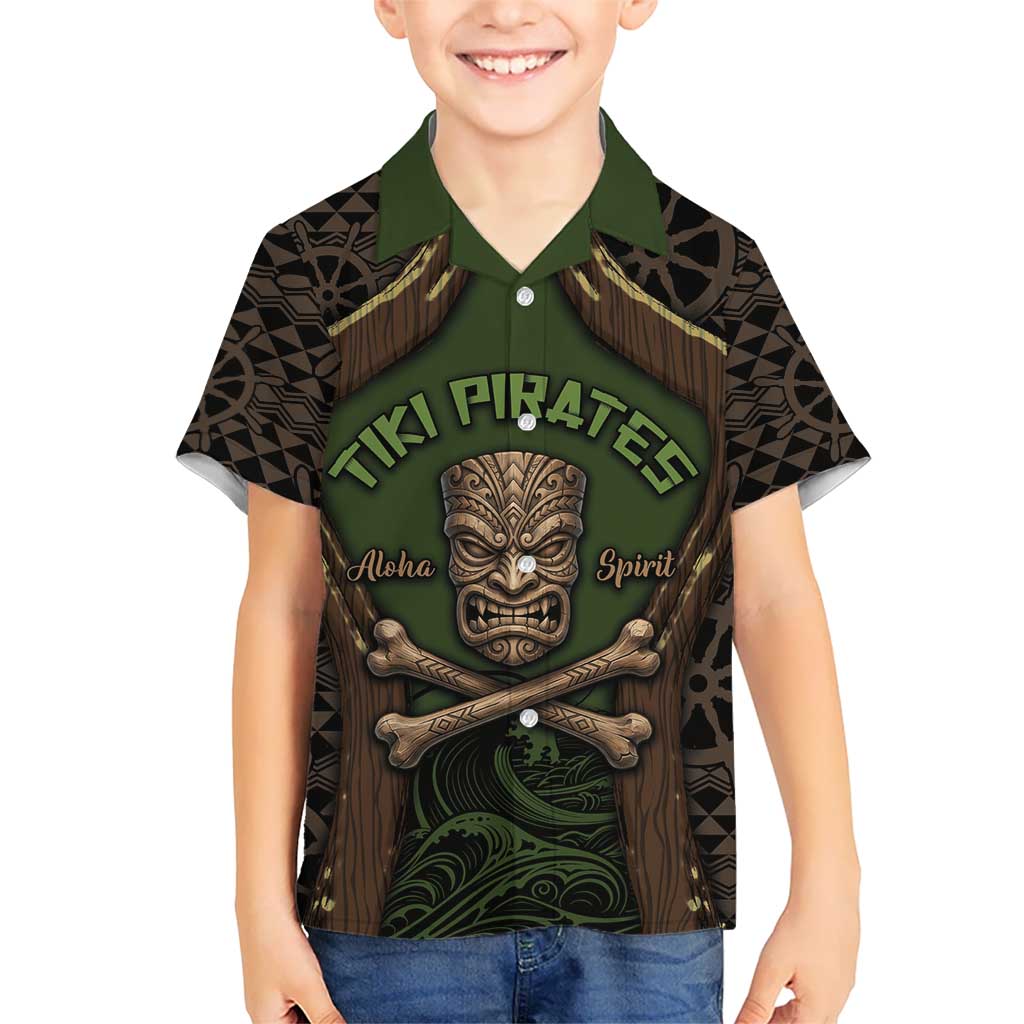 Personalised Hawaii Tiki Pirates Family Matching Off Shoulder Short Dress and Hawaiian Shirt Kakau Pattern Polynesian Style