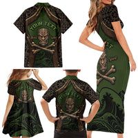 Personalised Hawaii Tiki Pirates Family Matching Short Sleeve Bodycon Dress and Hawaiian Shirt Kakau Pattern Polynesian Style