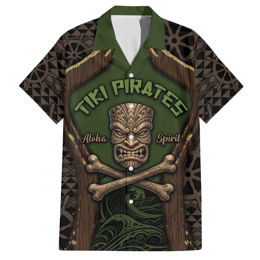 Personalised Hawaii Tiki Pirates Hawaiian Shirt Kakau Pattern Polynesian Style DT05 Green - Polynesian Pride