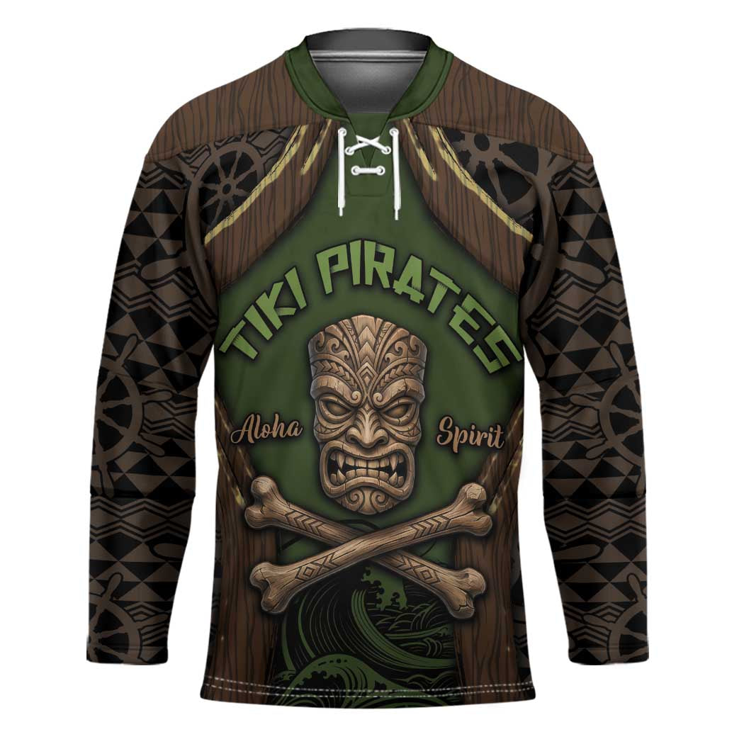 Personalised Hawaii Tiki Pirates Hockey Jersey Kakau Pattern Polynesian Style DT05 Unisex Green - Polynesian Pride