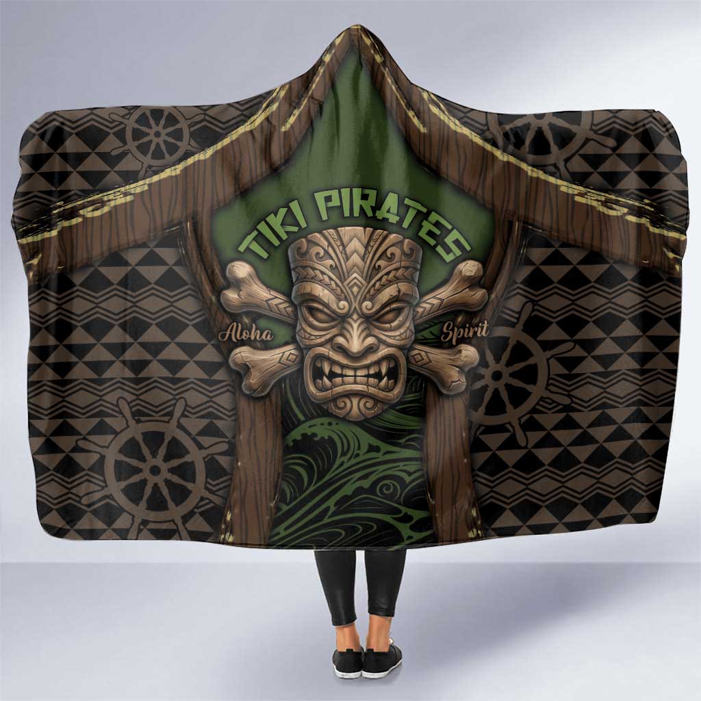 Hawaii Tiki Pirates Hooded Blanket Kakau Pattern Polynesian Style DT05 One Size Green - Polynesian Pride