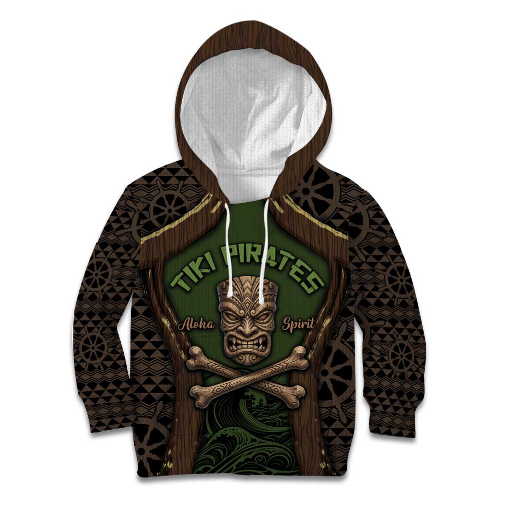 Personalised Hawaii Tiki Pirates Kid Hoodie Kakau Pattern Polynesian Style DT05 Hoodie Green - Polynesian Pride