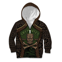 Personalised Hawaii Tiki Pirates Kid Hoodie Kakau Pattern Polynesian Style DT05 Zip Hoodie Green - Polynesian Pride