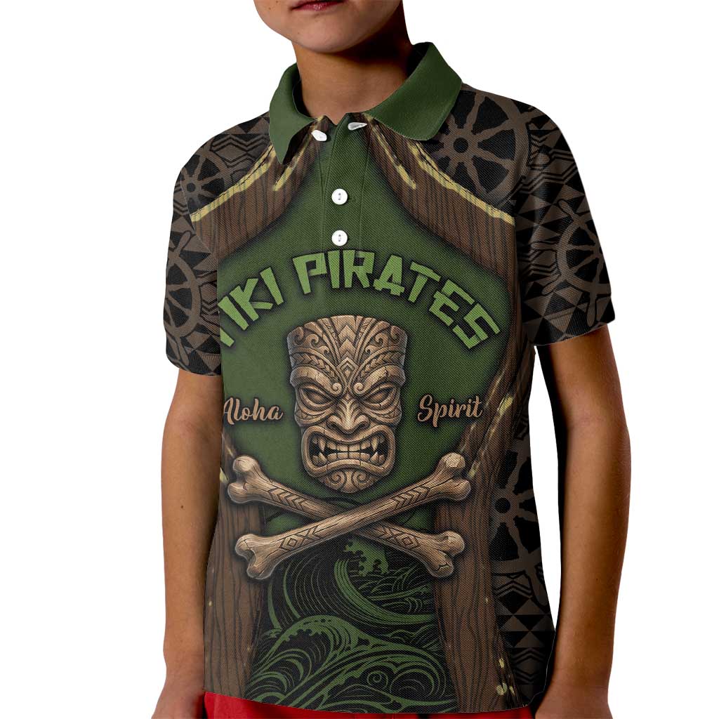Personalised Hawaii Tiki Pirates Kid Polo Shirt Kakau Pattern Polynesian Style DT05 Kid Green - Polynesian Pride