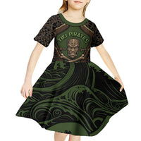 Personalised Hawaii Tiki Pirates Kid Short Sleeve Dress Kakau Pattern Polynesian Style DT05 - Polynesian Pride