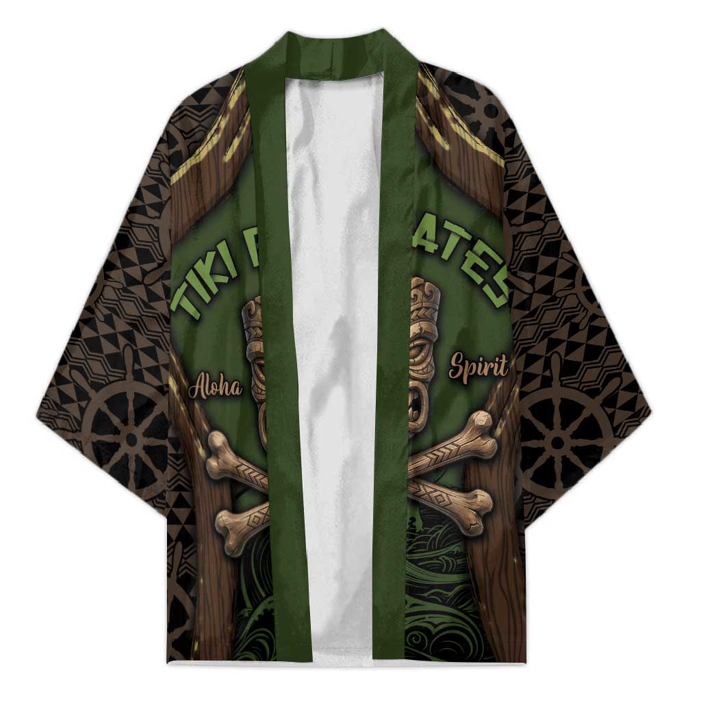 Personalised Hawaii Tiki Pirates Kimono Kakau Pattern Polynesian Style DT05 Unisex Green - Polynesian Pride