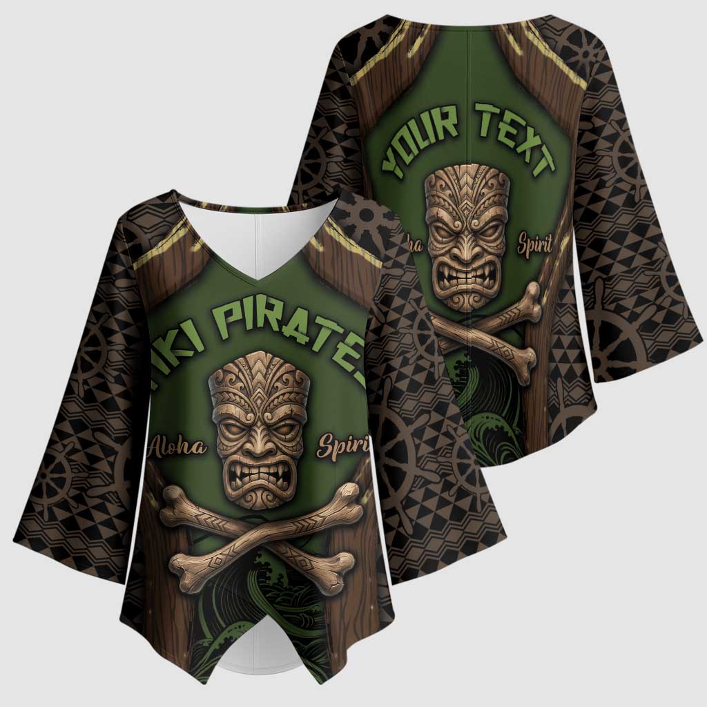 Personalised Hawaii Tiki Pirates Kimono Sleeve Blouse Kakau Pattern Polynesian Style DT05 - Polynesian Pride