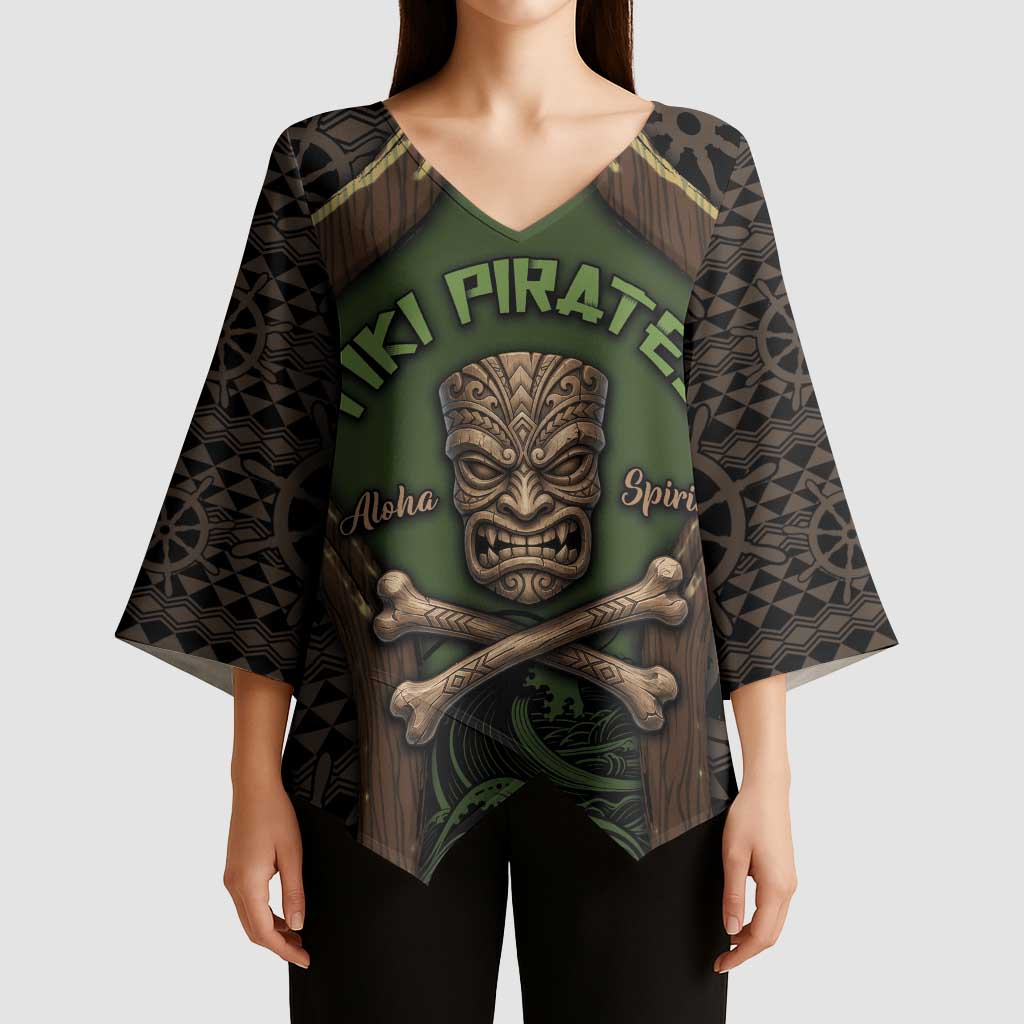 Personalised Hawaii Tiki Pirates Kimono Sleeve Blouse Kakau Pattern Polynesian Style DT05 - Polynesian Pride