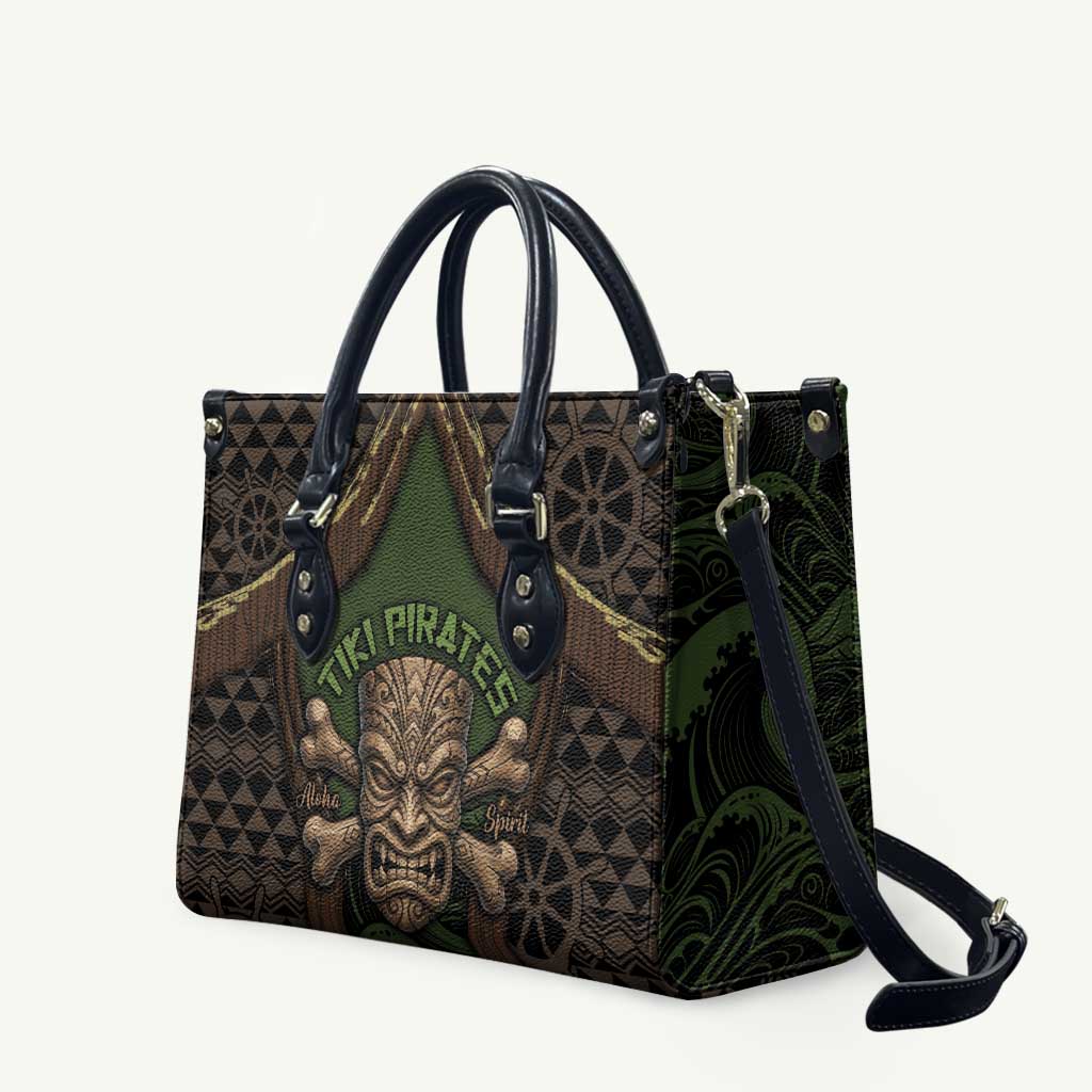 Hawaii Tiki Pirates Leather Bag Kakau Pattern Polynesian Style DT05 Green - Polynesian Pride
