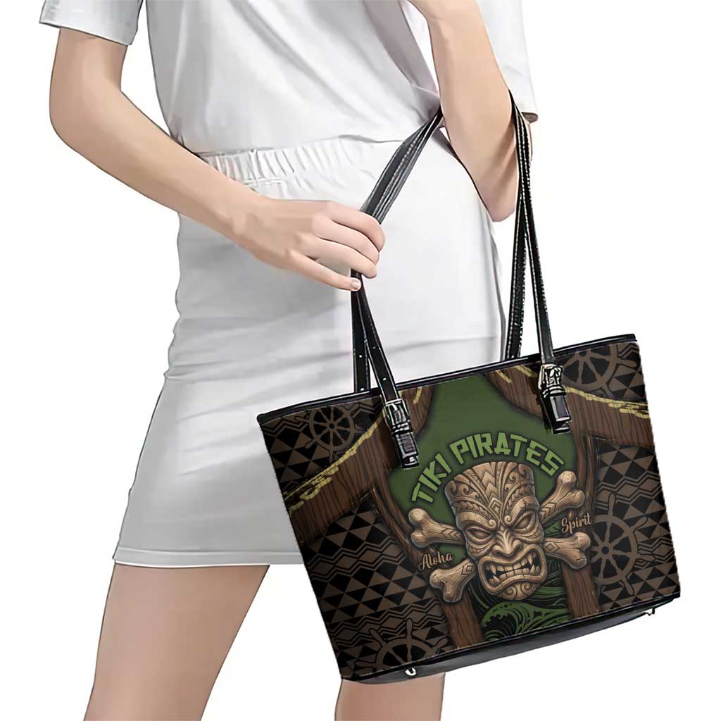 Hawaii Tiki Pirates Leather Tote Bag Kakau Pattern Polynesian Style DT05 - Polynesian Pride