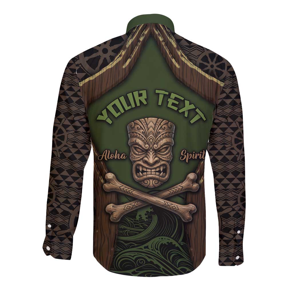 Personalised Hawaii Tiki Pirates Long Sleeve Button Shirt Kakau Pattern Polynesian Style DT05 - Polynesian Pride
