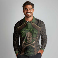 Personalised Hawaii Tiki Pirates Long Sleeve Polo Shirt Kakau Pattern Polynesian Style DT05 - Polynesian Pride