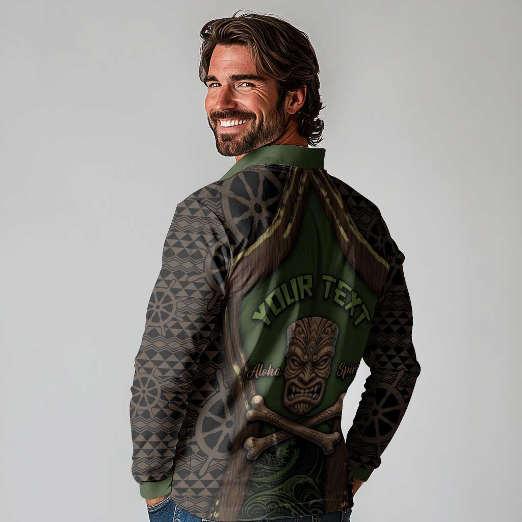 Personalised Hawaii Tiki Pirates Long Sleeve Polo Shirt Kakau Pattern Polynesian Style DT05 - Polynesian Pride