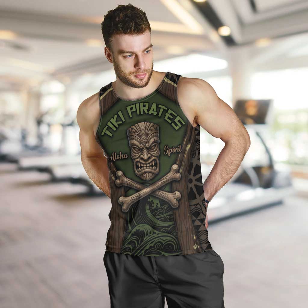 Personalised Hawaii Tiki Pirates Men Tank Top Kakau Pattern Polynesian Style DT05 Green - Polynesian Pride