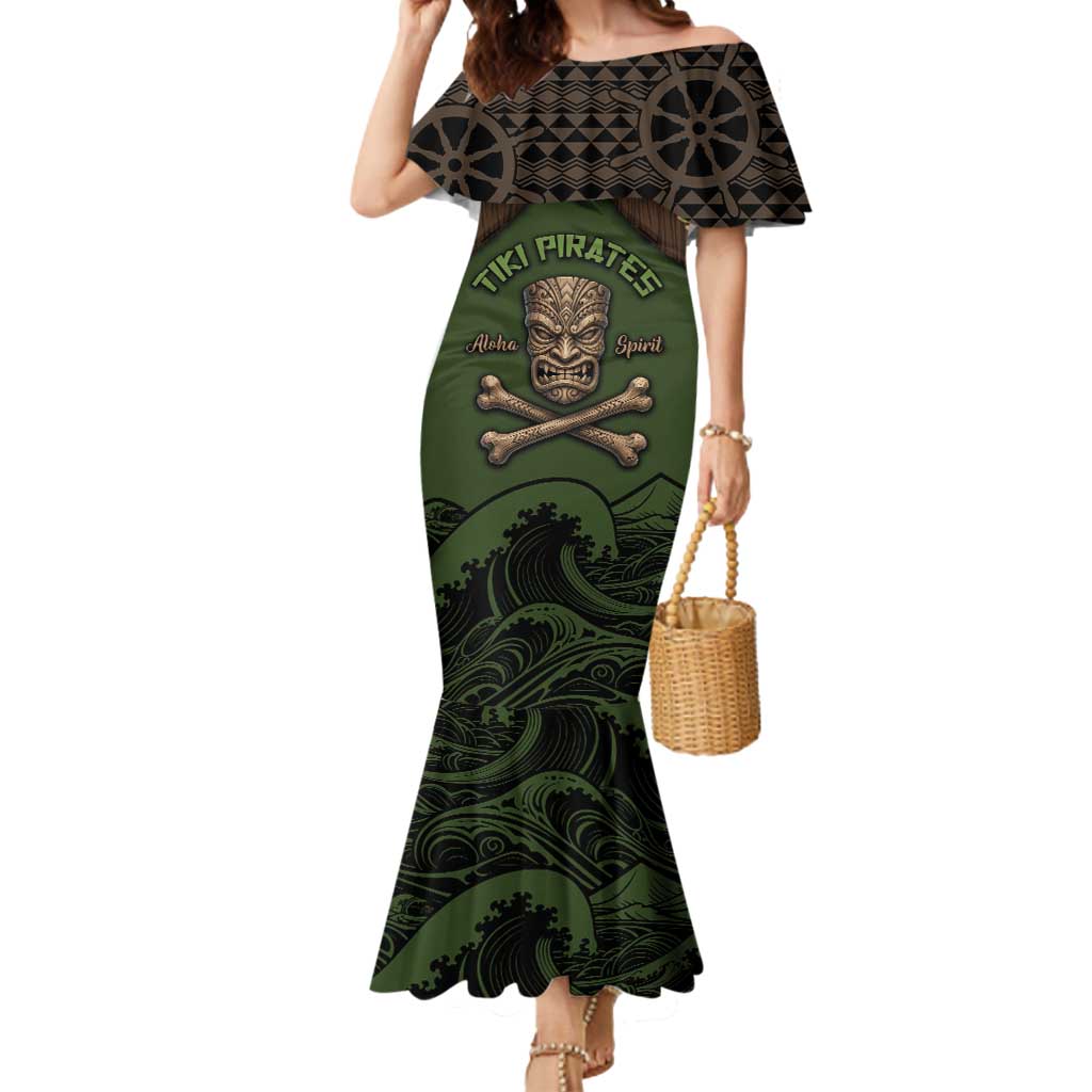 Personalised Hawaii Tiki Pirates Mermaid Dress Kakau Pattern Polynesian Style DT05 Women Green - Polynesian Pride