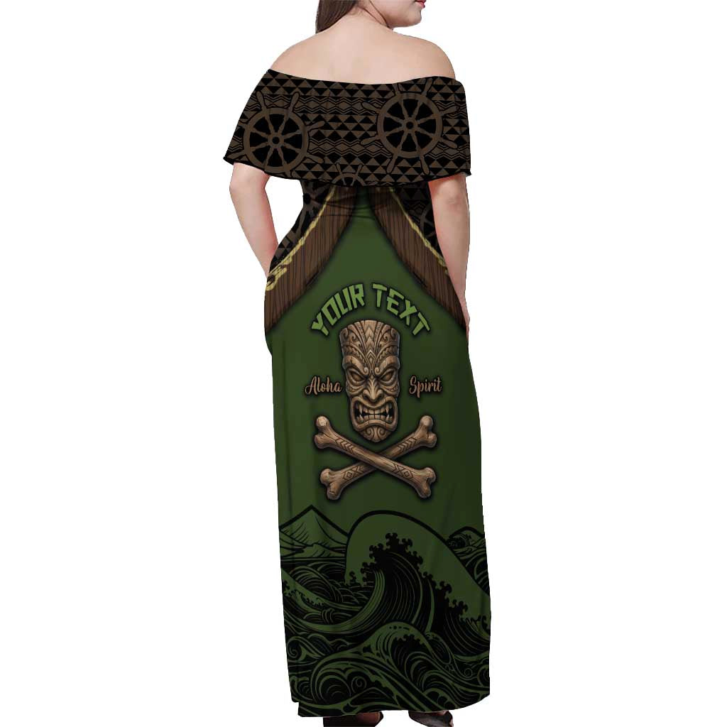 Personalised Hawaii Tiki Pirates Off Shoulder Maxi Dress Kakau Pattern Polynesian Style DT05 - Polynesian Pride