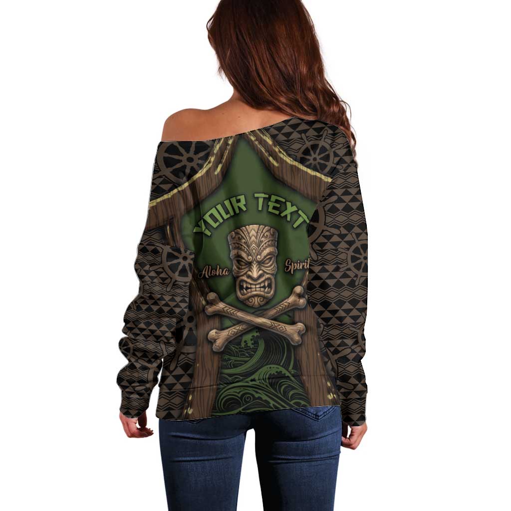 Personalised Hawaii Tiki Pirates Off Shoulder Sweater Kakau Pattern Polynesian Style DT05 - Polynesian Pride