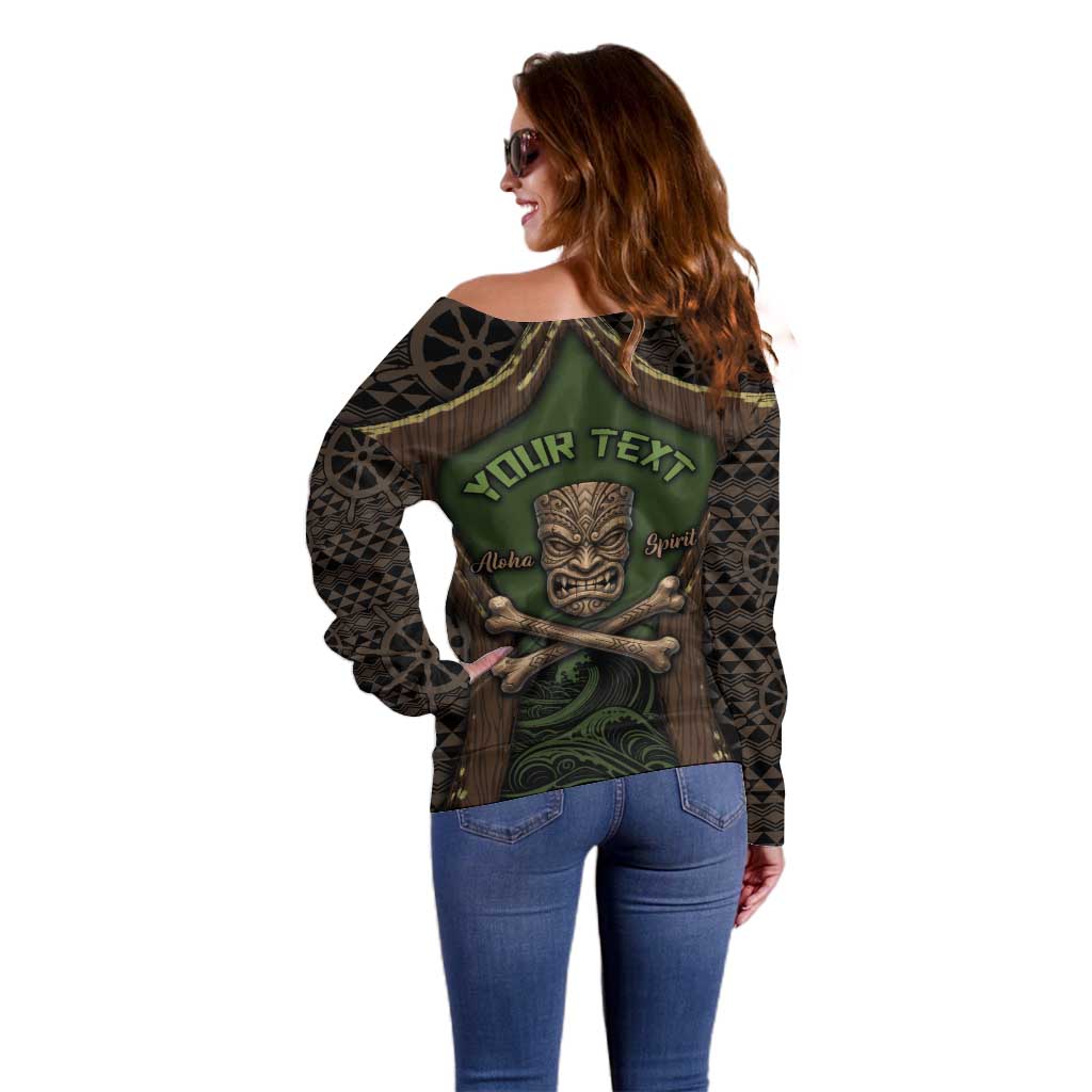 Personalised Hawaii Tiki Pirates Off Shoulder Sweater Kakau Pattern Polynesian Style DT05 - Polynesian Pride