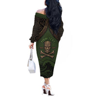 Personalised Hawaii Tiki Pirates Off The Shoulder Long Sleeve Dress Kakau Pattern Polynesian Style DT05 - Polynesian Pride