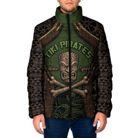 Personalised Hawaii Tiki Pirates Padded Jacket Kakau Pattern Polynesian Style DT05 Men Green - Polynesian Pride