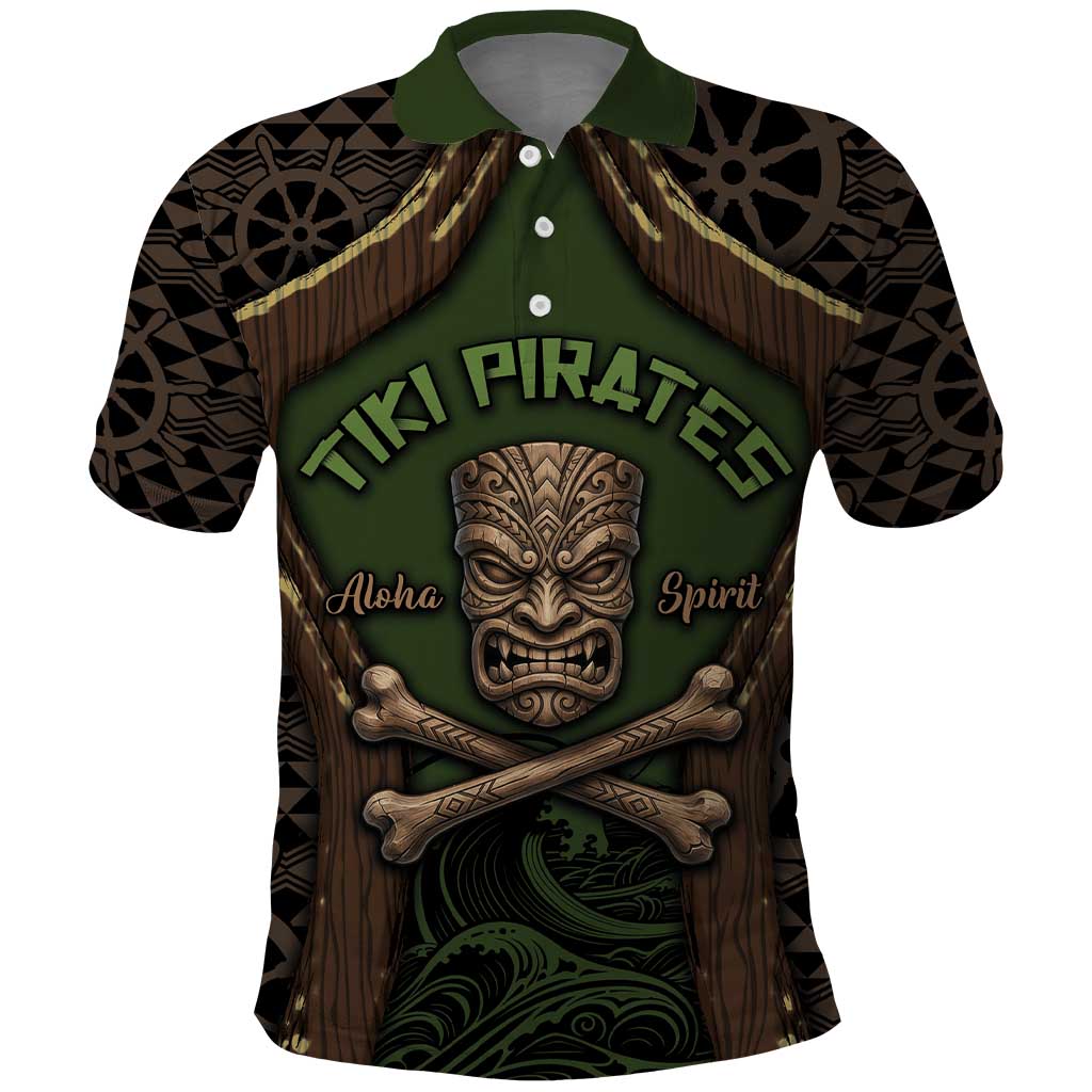 Personalised Hawaii Tiki Pirates Polo Shirt Kakau Pattern Polynesian Style DT05 Green - Polynesian Pride