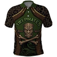 Personalised Hawaii Tiki Pirates Polo Shirt Kakau Pattern Polynesian Style DT05 Green - Polynesian Pride