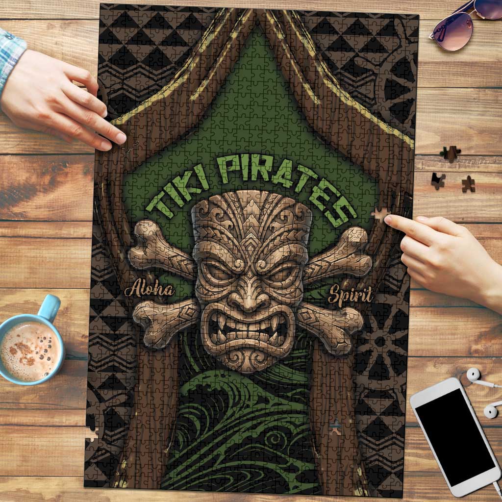 Hawaii Tiki Pirates Puzzle Kakau Pattern Polynesian Style DT05 Green - Polynesian Pride