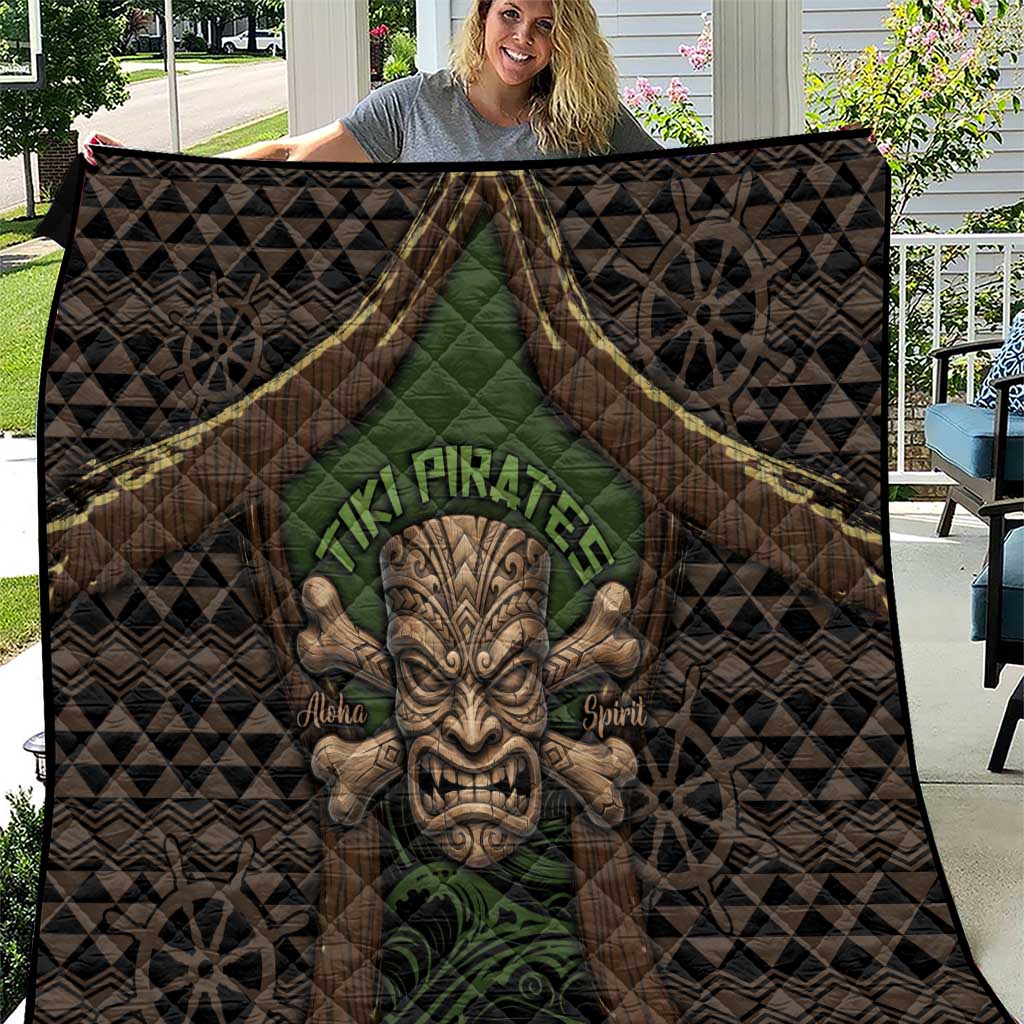 Hawaii Tiki Pirates Quilt Kakau Pattern Polynesian Style DT05 Green - Polynesian Pride