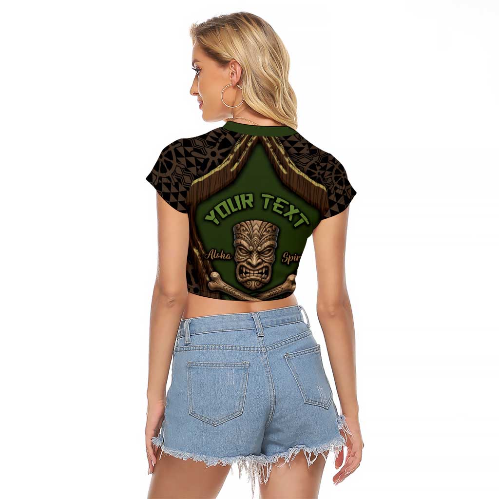 Personalised Hawaii Tiki Pirates Raglan Cropped T Shirt Kakau Pattern Polynesian Style DT05 - Polynesian Pride
