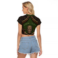 Personalised Hawaii Tiki Pirates Raglan Cropped T Shirt Kakau Pattern Polynesian Style DT05 - Polynesian Pride