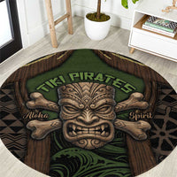 Hawaii Tiki Pirates Round Carpet Kakau Pattern Polynesian Style DT05 Green - Polynesian Pride