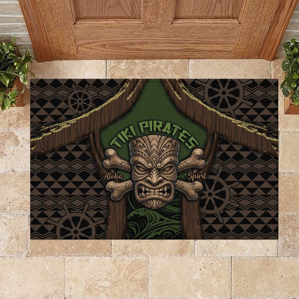 Hawaii Tiki Pirates Rubber Doormat Kakau Pattern Polynesian Style DT05 Green - Polynesian Pride
