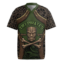 Personalised Hawaii Tiki Pirates Rugby Jersey Kakau Pattern Polynesian Style DT05 Green - Polynesian Pride