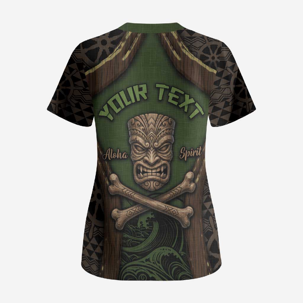 Personalised Hawaii Tiki Pirates Scrub Top Kakau Pattern Polynesian Style DT05 - Polynesian Pride