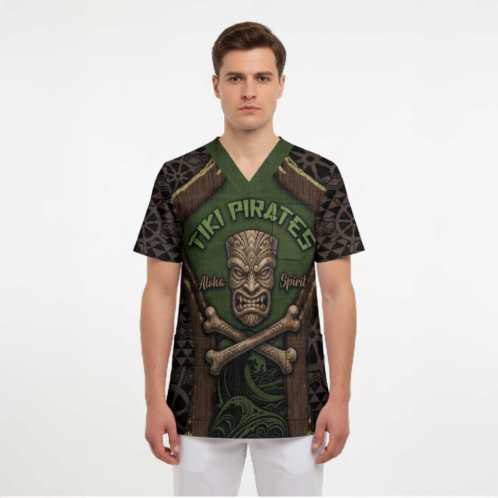 Personalised Hawaii Tiki Pirates Scrub Top Kakau Pattern Polynesian Style DT05 - Polynesian Pride