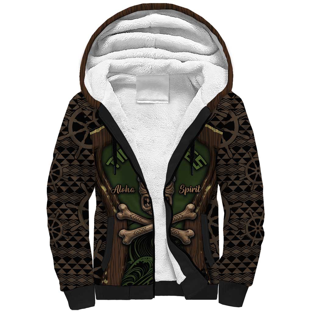 Personalised Hawaii Tiki Pirates Sherpa Hoodie Kakau Pattern Polynesian Style DT05 Unisex Green - Polynesian Pride