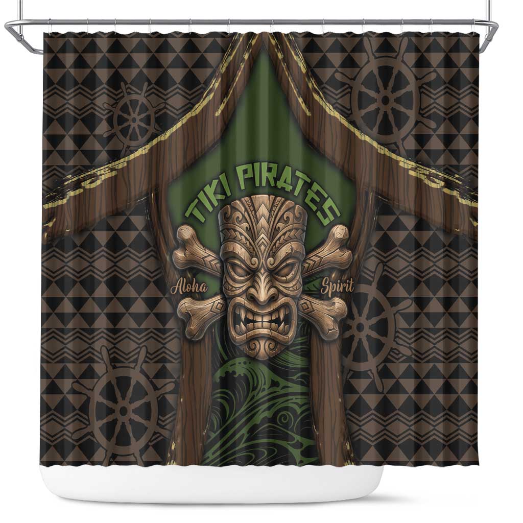 Hawaii Tiki Pirates Shower Curtain Kakau Pattern Polynesian Style DT05 Green - Polynesian Pride