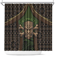 Hawaii Tiki Pirates Shower Curtain Kakau Pattern Polynesian Style DT05 Green - Polynesian Pride