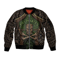 Personalised Hawaii Tiki Pirates Sleeve Zip Bomber Jacket Kakau Pattern Polynesian Style