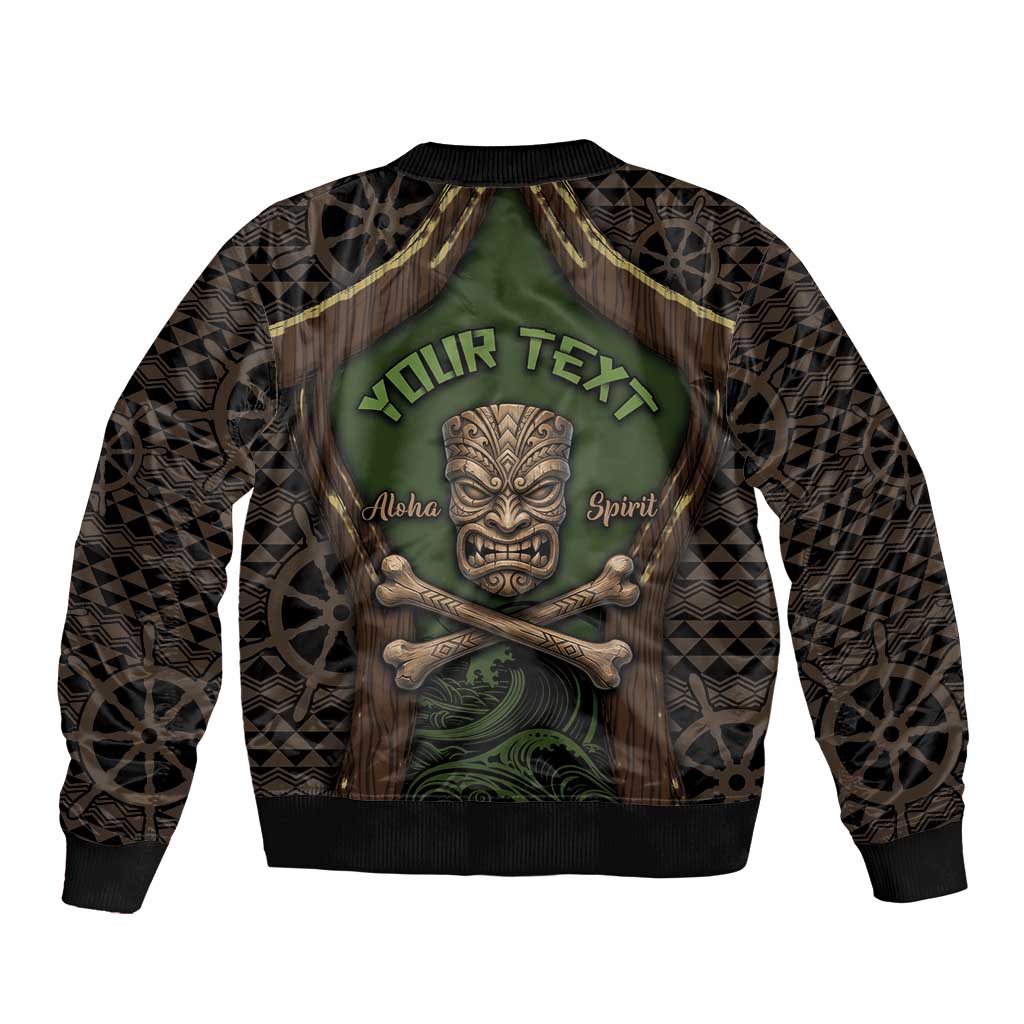 Personalised Hawaii Tiki Pirates Sleeve Zip Bomber Jacket Kakau Pattern Polynesian Style