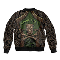 Personalised Hawaii Tiki Pirates Sleeve Zip Bomber Jacket Kakau Pattern Polynesian Style