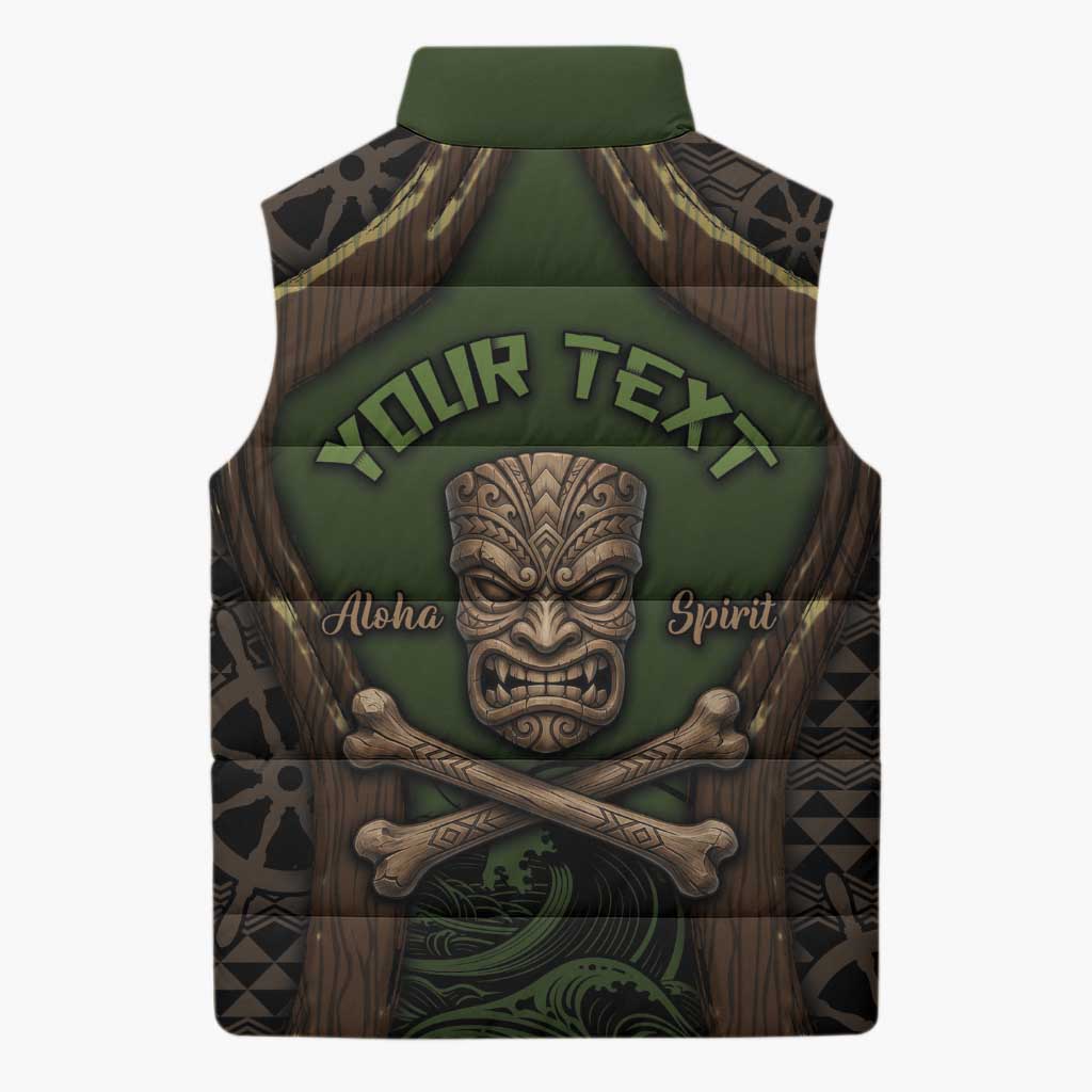 Personalised Hawaii Tiki Pirates Sleeveless Puffer Jacket Kakau Pattern Polynesian Style DT05 - Polynesian Pride