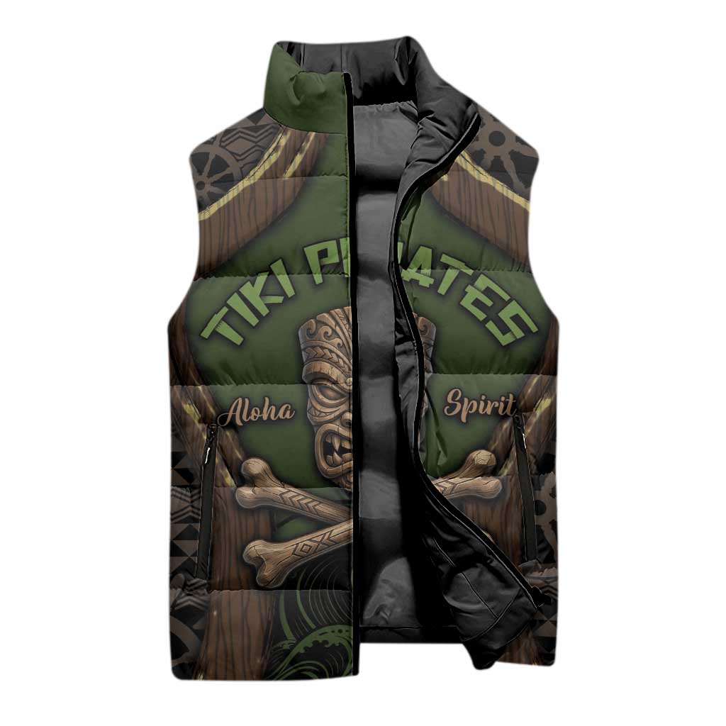 Personalised Hawaii Tiki Pirates Sleeveless Puffer Jacket Kakau Pattern Polynesian Style DT05 - Polynesian Pride
