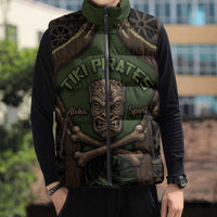 Personalised Hawaii Tiki Pirates Sleeveless Puffer Jacket Kakau Pattern Polynesian Style DT05 - Polynesian Pride