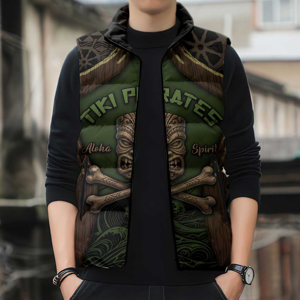 Personalised Hawaii Tiki Pirates Sleeveless Puffer Jacket Kakau Pattern Polynesian Style DT05 - Polynesian Pride