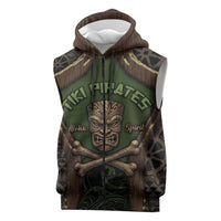 Personalised Hawaii Tiki Pirates Sleeveless Zip Hoodie Kakau Pattern Polynesian Style DT05 Green - Polynesian Pride